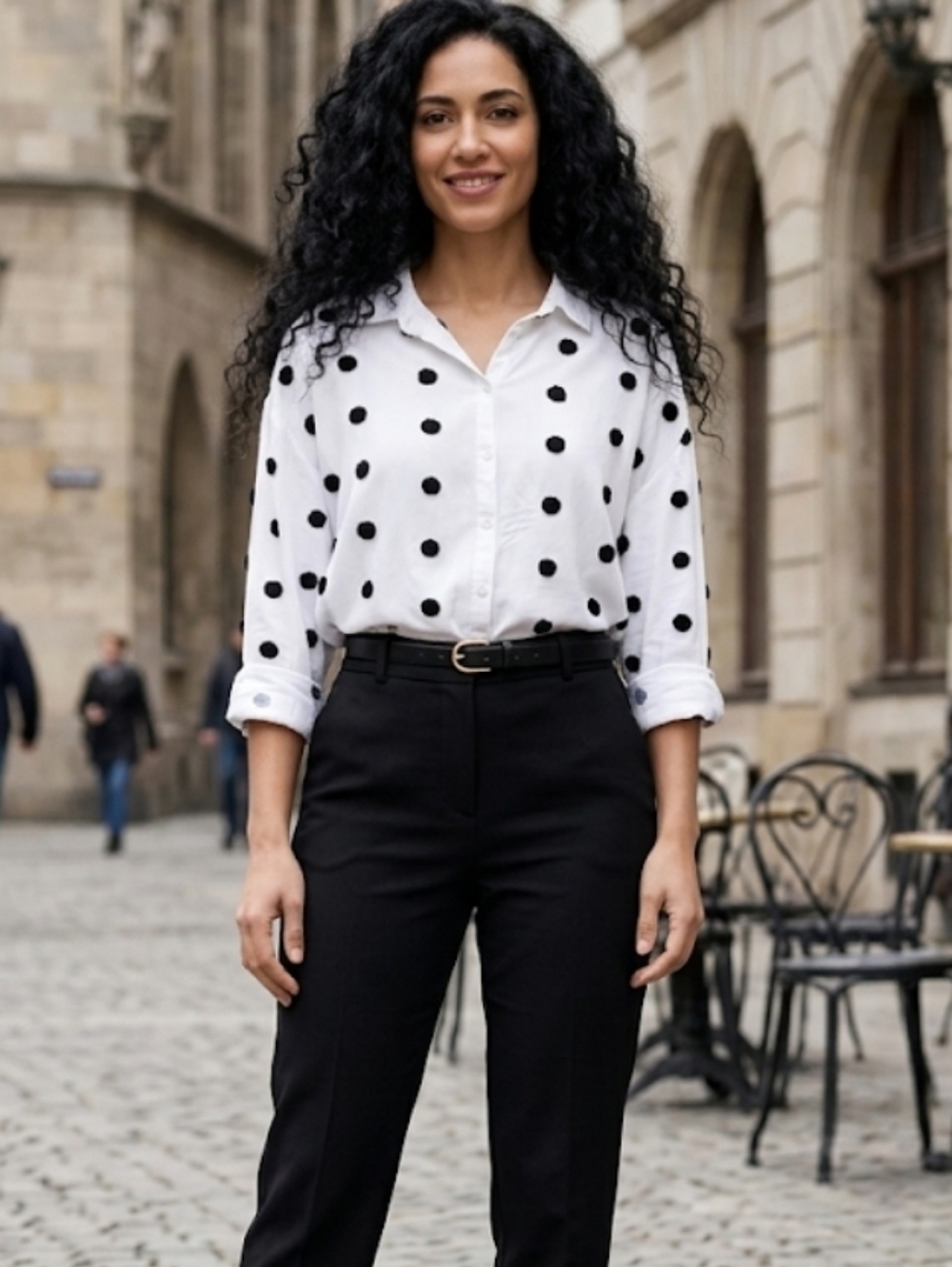 Zara Polka Dot Textured Button Down Shirt